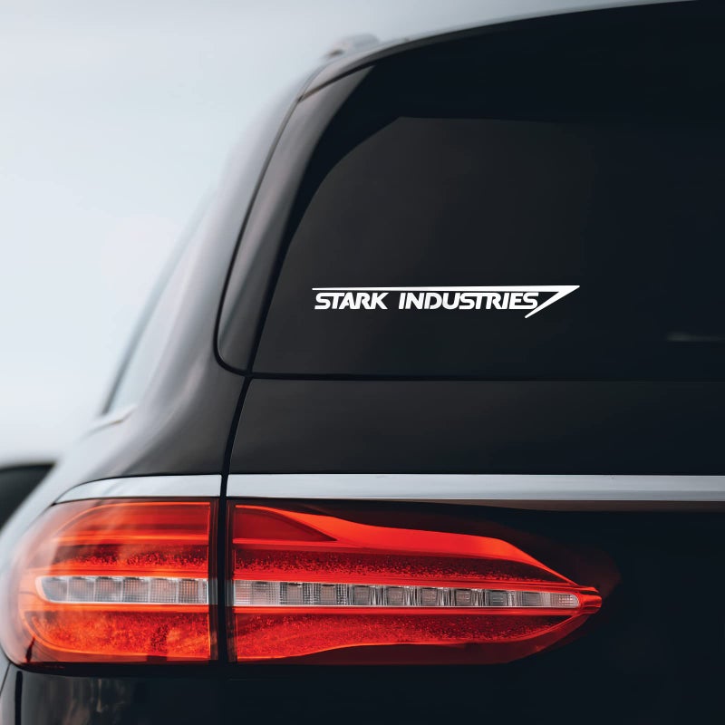 Bargain Max Decals ملصق ستارك إندستريز دكالة دفتر سيارة لابتوب 8" x 1" (أبيض) - Image 1